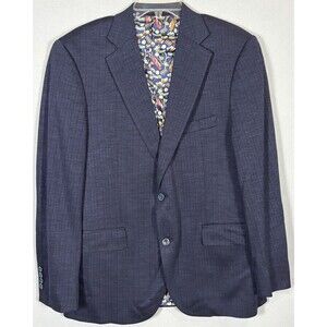 J Hilburn Blazer Mens 42R Blue Striped Herringbone Reda Active Wool Lycra Blend